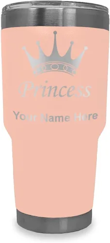 Miniatura 20 de LaserGram Vaso aislado al vacío de 20 onzas, corona de princesa, grabado personalizado incluido (negro)