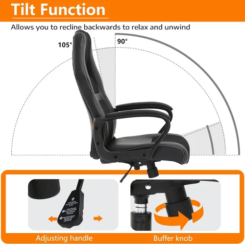 Miniatura 3 de PayLessHere Silla ergonómica de oficina para videojuegos, silla de computadora con soporte lumbar, silla ejecutiva ergonómica de piel sintética Negro