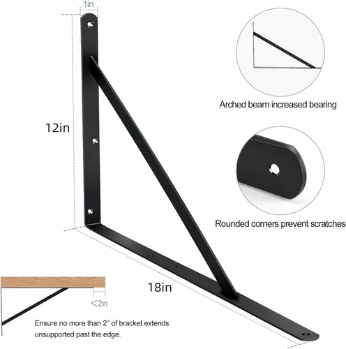 Miniatura 2 de Paquete de 16 soportes de estante resistentes de 18 pulgadas de largo x 12 pulgadas de alto con tornillos, soportes de estante de metal, soportes