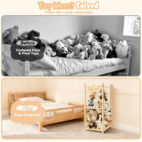 Miniatura 3 de Almacenamiento de animales de peluche, almacenamiento de zoológico de animales de peluche de madera, organizador de juguetes de ahorro de espacio