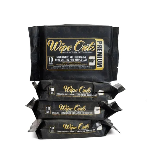 Wipe Outz Toallas negras para tatuajes – Toallitas secas de alta calidad para tatuajes y cuidados posteriores de PMU – Toallitas suaves y