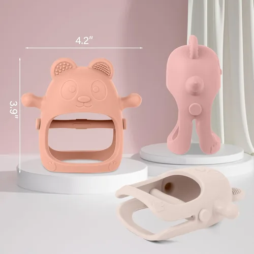 Miniatura 2 de Eascrozn Paquete de 3 juguetes de dentición para bebés de 3-6 6-12 meses, guante de dentición de silicona de grado alimenticio, mordedores de mano