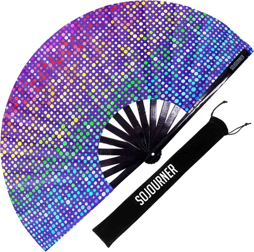 Miniatura 115 de SoJourner Bags Rave Fan – Ventilador plegable grande – Ventilador de mano Clack para raves, Halloween, Burlesque, trajes de arcoíris para mujeres