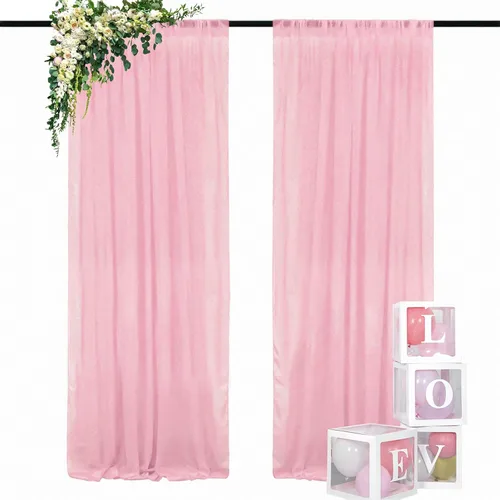 Miniatura 17 de DUOBAO Cortina de gasa rosa, 2 paneles de 29 x 96 pulgadas, cortinas de telón de fondo de boda, cortinas de playa transparentes para sala de estar