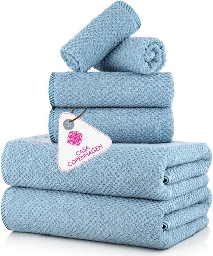 Miniatura 23 de CASA COPENHAGEN Solitaire 6Pcs 100% Egyptian Cotton Large Designer Towels Gift Set- Dusty Blue, 600GSM, 2Bath 2Hand 2Washcloths, Bath Towels for
