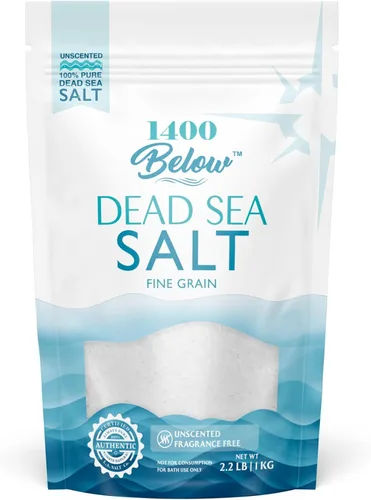 2.2 libras de sal del mar muerto, grano fino, baño de pies y spa, exfoliante corporal, 100% puro y rico en minerales, alivia los músculos doloridos