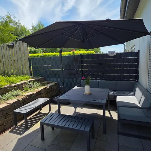 Miniatura 37 de PURPLE LEAF Sombrilla de Patio de 8 Pies para Exteriores Sombrilla Cantilever Cuadrada de Aluminio Sombrilla Offset con Rotación de 360 Grados