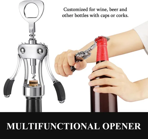 Miniatura 4 de KORCCI Abridor de vino, sacacorchos de ala de aleación de zinc resistente, abrebotellas de cerveza premium, accesorios multifuncionales para vino