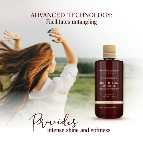 Miniatura 5 de AMAZONICA BELEZA Acondicionador Oro de Cari, hidratación intensiva para cabello seco con aceite de argán y vitamina E, línea profesional, 10 onzas