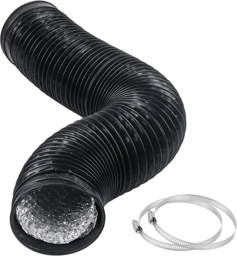 Conducto de aire negro de 6 pulgadas y 5 pies, manguera de ventilación de aluminio flexible de 4.9 ft de longitud para ventilación HVAC con 2