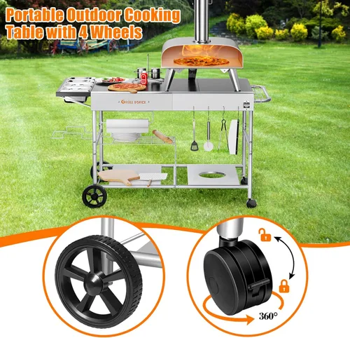Miniatura 4 de Mesa de Horno de Pizza con Estación de Adiciones, Carro de Horno de Pizza al Aire Libre, Mesa de Parrilla para Exterior, Carro de Parrilla, Carro