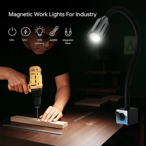 Miniatura 2 de Luz de trabajo magnética LED, 1200 lúmenes, 19.5 pulgadas, lámpara de trabajo de cuello de cisne flexible con base magnética fuerte para máquinas