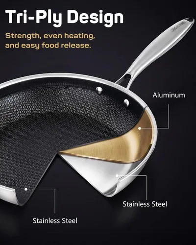 Miniatura 5 de Lorchy Home Sartén antiadherente híbrida de 10 pulgadas, sartén antiadherente de cerámica de acero inoxidable, sartén antiadherente para huevos