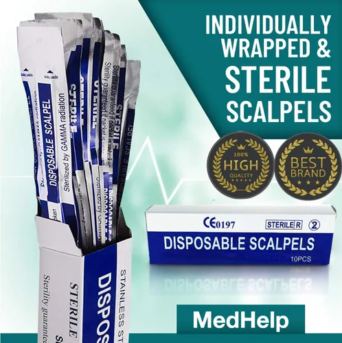 Miniatura 6 de MedHelp Scalpel 14R - Cuchillas dermaplaning con mango de plástico, cuchillas Dermablade de acero de alto carbono. Hoja 14R envuelta Paquete de 10