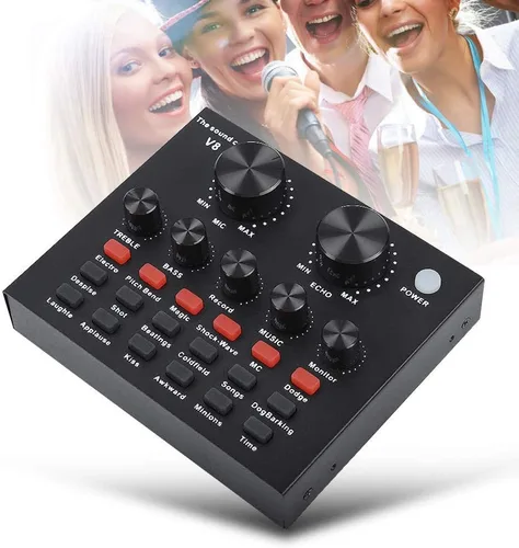 Miniatura 4 de V8 - Tarjeta de sonido en vivo, mezclador de audio USB Tarjeta de sonido externa para micrófono, tarjeta de sonido KTV en vivo, tarjeta de sonido