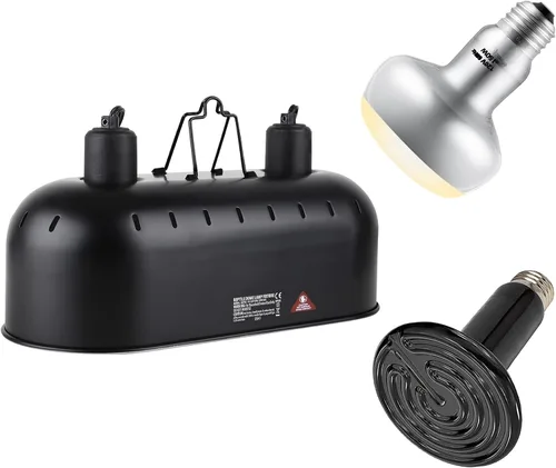 DXOPHIEX Lámpara de doble reptil, lámpara de calor de reptil con bombilla intensa de 150 W y emisor de calor de cerámica, lámpara de calor de doble