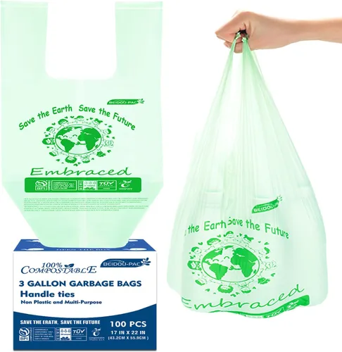Miniatura 8 de BEIDOU-PAC Bolsas de basura compostables con solapa de 1 a 2 galones, 120 bolsas de abono pequeñas, bolsas de basura biodegradables para cocina