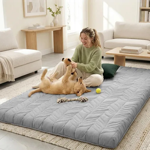 Miniatura 5 de ZonLi Colchón de piso japonés tipo futón, colchón de tatami de tamaño completo, 4" de espesor, colchoneta enrollable de tatami con funda lavable Gris