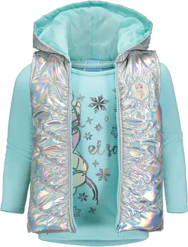 Miniatura 2 de Disney Frozen Princess Anna Queen Elsa - Chaleco con cremallera para niñas conjunto de camiseta y leggings de 3 piezas para niños pequeños a grandes