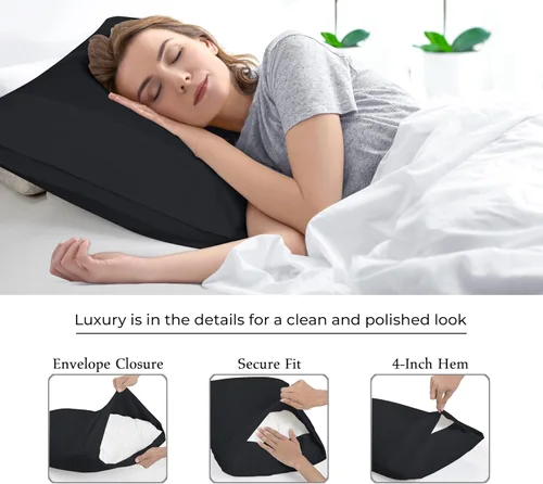 Miniatura 7 de Royale Linens Juego de 2 fundas de almohada Queen – Fundas de almohada de cama – 20 x 30 pulgadas – Fundas de almohada negras – 1800 microfibra