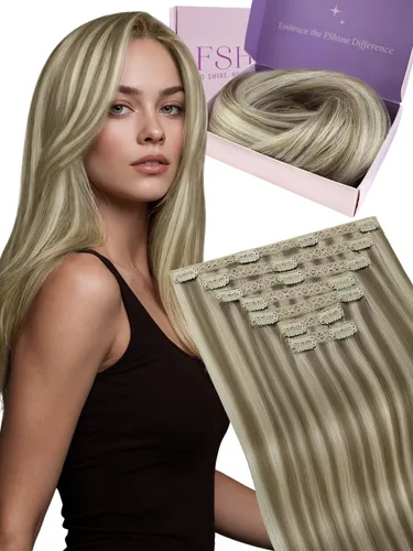 Miniatura 27 de Fshine Extensiones de cabello con broches, 22 pulgadas, 7 unidades, color marrón oscuro, doble trama, extensiones de cabello humano real con clip