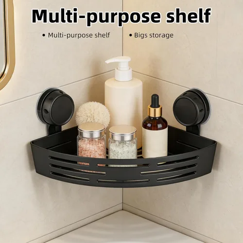 Miniatura 2 de Estante esquinero de ducha con ventosa, estante de almacenamiento de baño sin perforaciones, organizador de esquinas adhesivo con barra de toalla