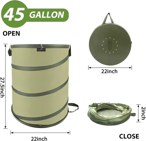 Miniatura 3 de YUDI & GARDEN Bolsa de jardín plegable de fondo duro de 45 galones, papelera plegable para recoger malas hierbas u hojas o residuos de fiestas
