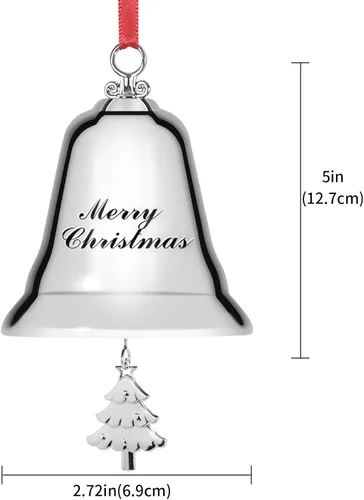 Miniatura 3 de Styleonme Campanas decorativas, adornos de Navidad 2025, grabadas "It's Merry Christmas", decoración de campanas plateadas con colgantes de árbol