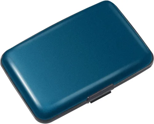 Miniatura 6 de Portatarjetas de crédito con bloqueo RFID, mini tarjetero delgado de aluminio duro para hombres o mujeres, Azul marino
