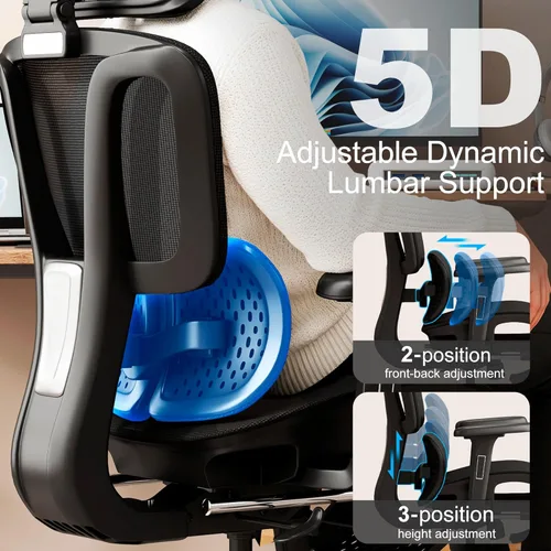 Miniatura 4 de Vonesse Silla de oficina ergonómica con reposapiés, sillas de escritorio con reposacabezas y reposabrazos ajustables 3D, silla de juegos de Negro