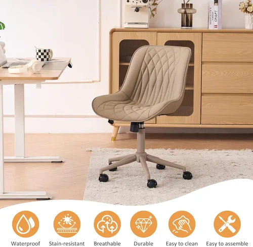 Miniatura 7 de YOUNIKE Silla de oficina ergonómica de piel sintética sin brazos, cómoda silla de escritorio con respaldo mecedor, bonita silla giratoria con Todos