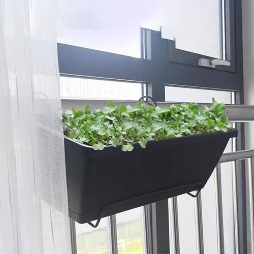 Miniatura 6 de Macetero para ventana, macetas de plástico para verduras, macetas rectangulares de 17 pulgadas con platillos para jardín interior y exterior