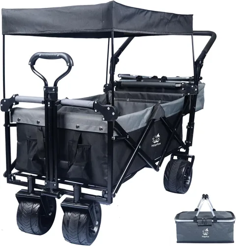 Carro plegable con toldo extraíble y bolsa enfriadora, carrito plegable resistente con ruedas todo terreno de 4 pulgadas para campamento, playa,