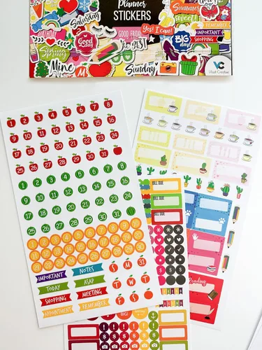 Miniatura 9 de Vladi Creative Busy Mom - Calcomanías para planificar, más de 2190 piezas, 18 hojas, calcomanías decorativas y coloridas que aumentan