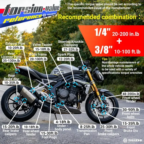Miniatura 6 de SuZhi Juego de llaves dinamométricas de 1/4 pulgadas para bicicleta pequeña 20-220 in.lb / 2.3-24.9 Nm de material de aleación de aluminio y Cr-Mo