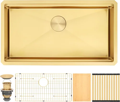 Miniatura 12 de Fregadero de barra de montaje inferior, fregadero de barra dorada de 15 pulgadas, fregadero de cocina de 15 x 15 x 9 pulgadas, fregadero de cocina