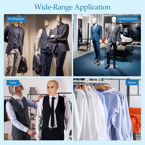 Miniatura 4 de Maniquí masculino de cuerpo completo con cabeza ajustable, extremidades flexibles, diseño desmontable de 72 pulgadas, forma de vestido con base