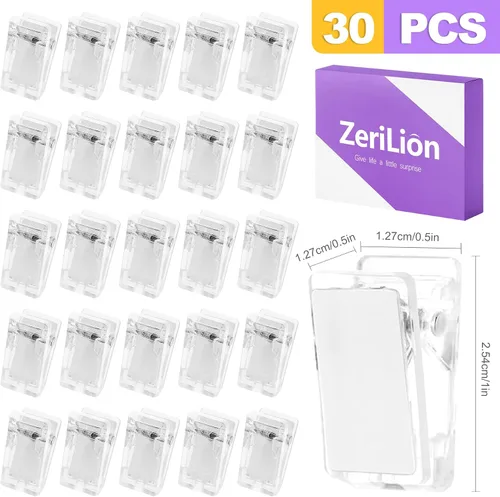 Miniatura 2 de Paquete de 30 clips adhesivos transparentes para pared, ganchos para tiras de comando, ganchos pequeños para colgar fotos, carteles, tapices