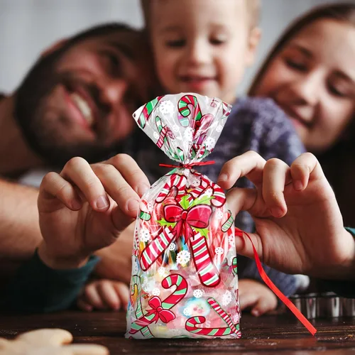Miniatura 5 de Zhanmai 150 piezas de bolsas de celofán para bastones de Navidad transparentes, bolsas de celofán para golosinas de Navidad, bolsas para buffet