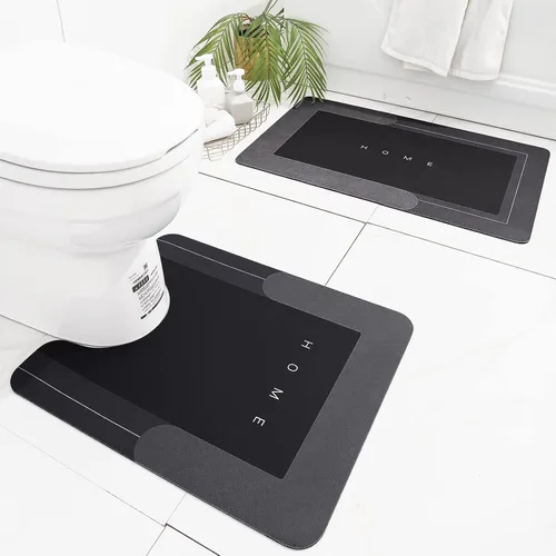 Tapete de piel de napa en forma de U, muy suave, que absorbe el agua, antideslizante para baño, bañera o ducha, 2 piezas, de 20 x 32 + 20 x 24 Gris