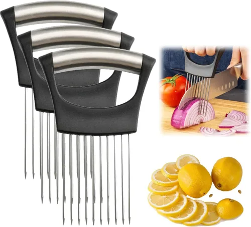 Soporte de cebolla de acero inoxidable, nuevo soporte de cebolla para rebanar, cortador de limón para verduras, herramienta de asistencia para 3