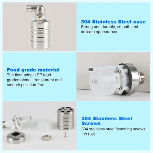 Miniatura 8 de Válvula de flotador de agua, válvula de flotador de control de nivel de agua totalmente automática de acero inoxidable portátil de apagado