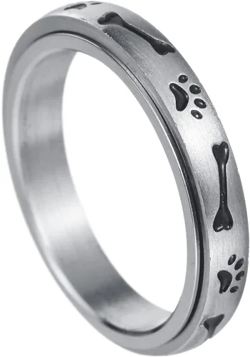 Anillos giratorios para aliviar la ansiedad con diseño de patas de mascotas, anillo giratorio de hueso de cachorro y perro, anillo para aliviar el