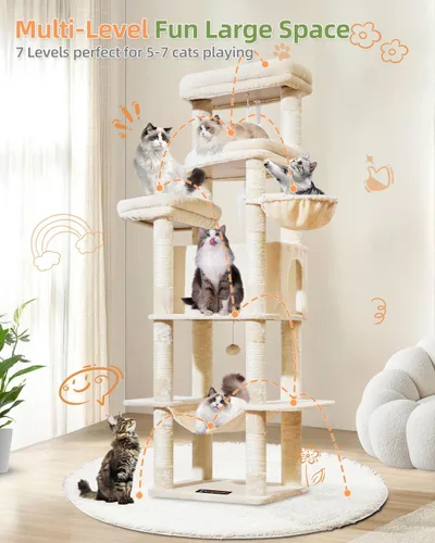 Miniatura 7 de Taoqimiao - Árbol para gatos de 71 pulgadas para gatos grandes de 20 libras +, 3 perchas gigantes, torre de árbol para gatos de varios niveles