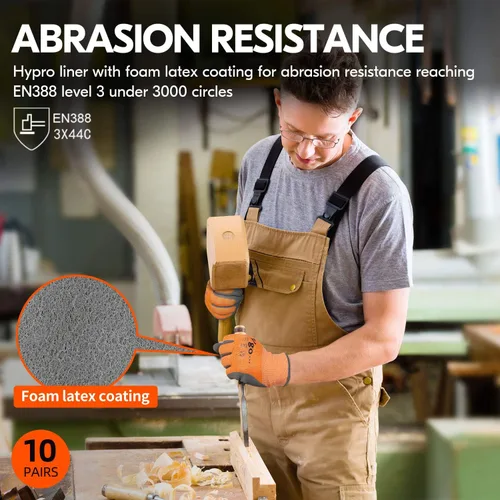 Miniatura 3 de Vgo... Cut Resistant Gloves,Cutproof Work Gloves Men Women,Latex Rubber Coated,EN388 level C, ANSI level A3(RB2148HY,Orange)