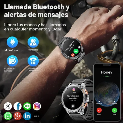 Miniatura 5 de Relojes inteligentes militares para hombres con GPS, reloj inteligente AMOLED Bluetooth de 1.43 pulgadas con linterna LED, reloj inteligente