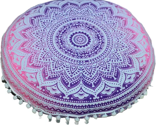 Miniatura 6 de CRAFT KALA Funda de Almohada Redonda Mandala Boho, Meditación India, Funda de Puffs para Asientos de Sala para Sala de Estar, Sala de Yoga, Rosa