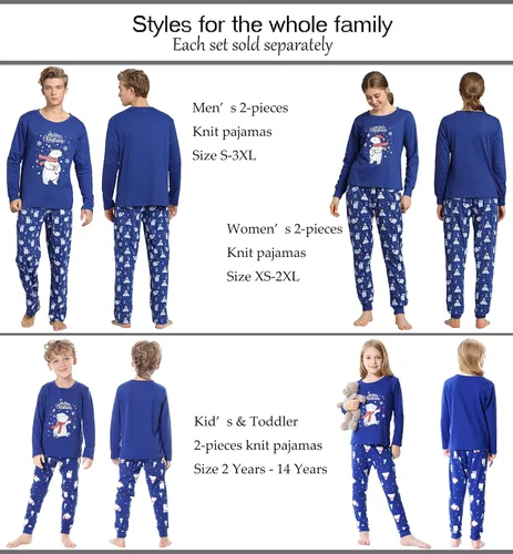Miniatura 3 de Hupohoi - Conjunto de pijamas a juego para toda la familia lindo oso polar ropa para dormir navideña.