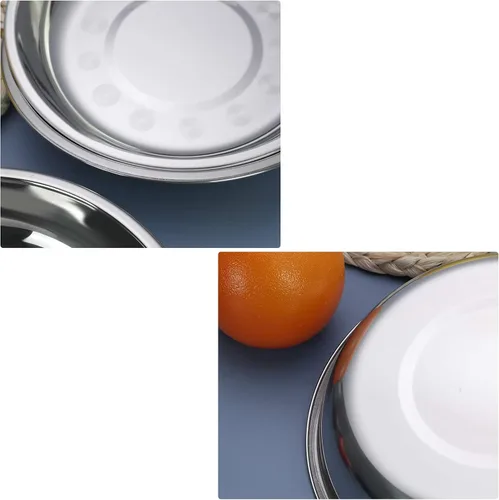 Miniatura 3 de Paquete de 4 platos llanos pequeños de acero inoxidable, platos redondos, 7.6 pulgadas