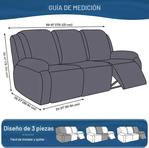 Miniatura 4 de TAOCOCO Funda para sofá reclinable, 3 piezas de fundas de tela de poliéster elástica para sofá reclinable de 3 asientos, protector de muebles suave